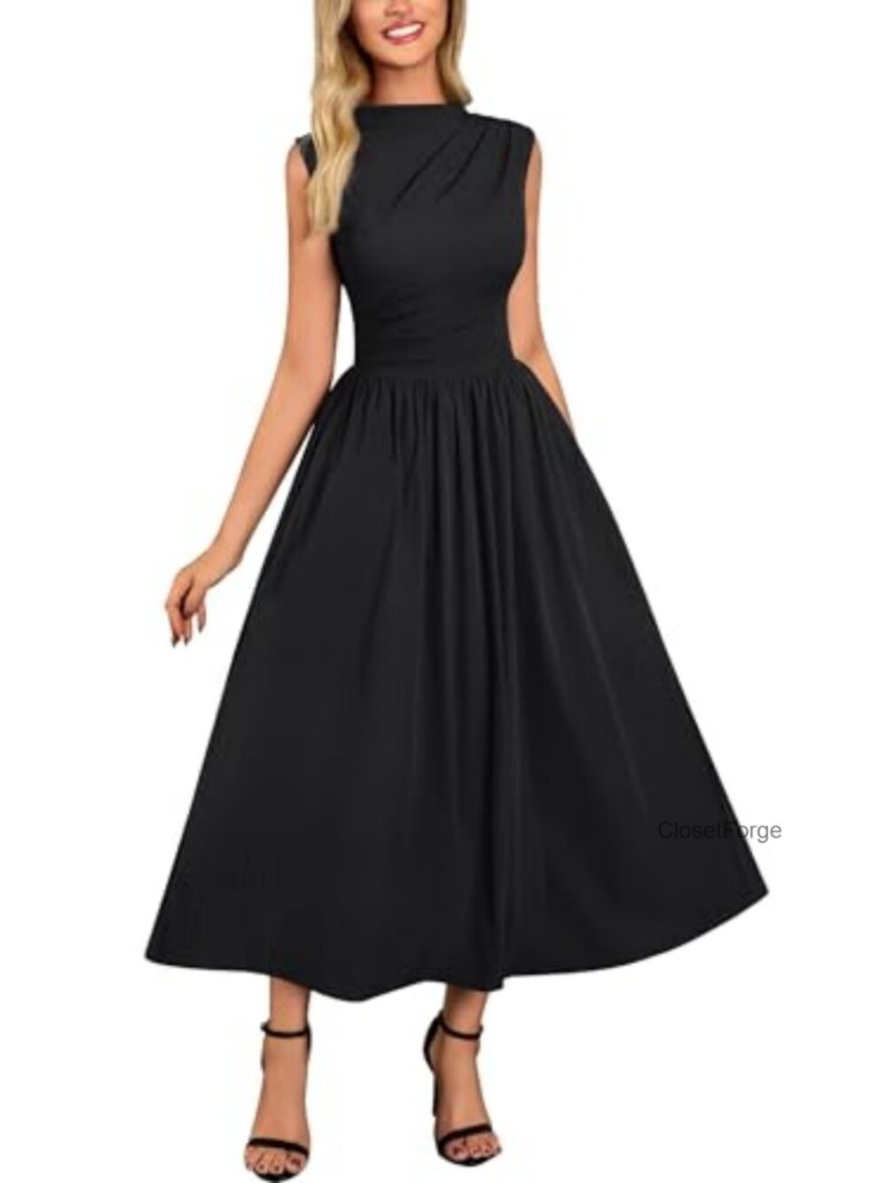 Miusol Retro Half Collar Sleeveless Swing Dress with Pockets Casual